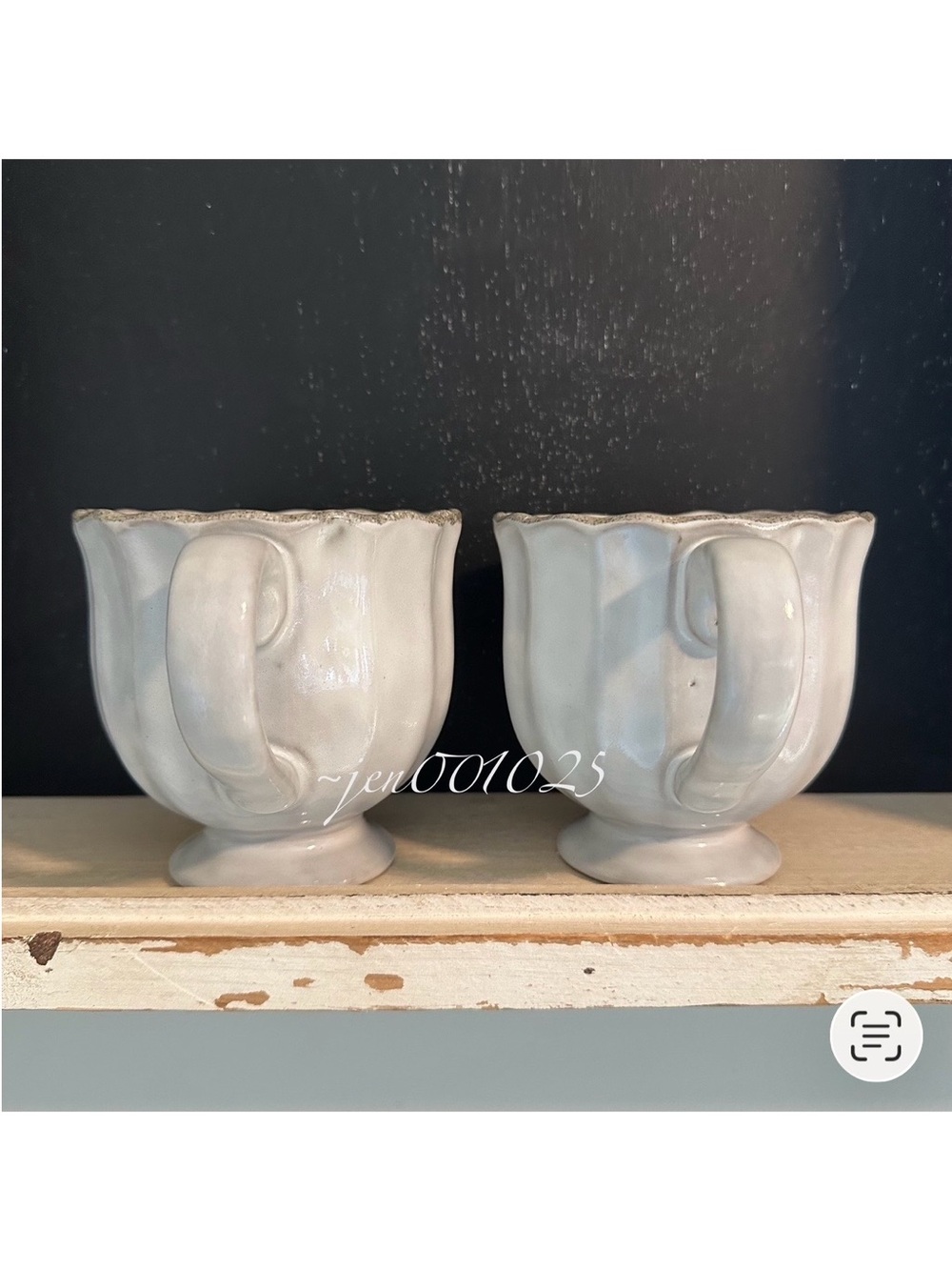 2pc 12oz Scalloped Edge Ceramic Mug with Foot Sour Cream- Hearth & Hand Magnolia - Picture 7 of 12